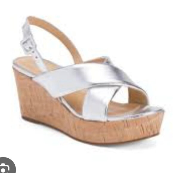 Marion Parke Metallic Slingback Platform Wedge Sandal - Picture 3 of 10